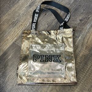 Victoria Secret Gold Metallic Tote Bag